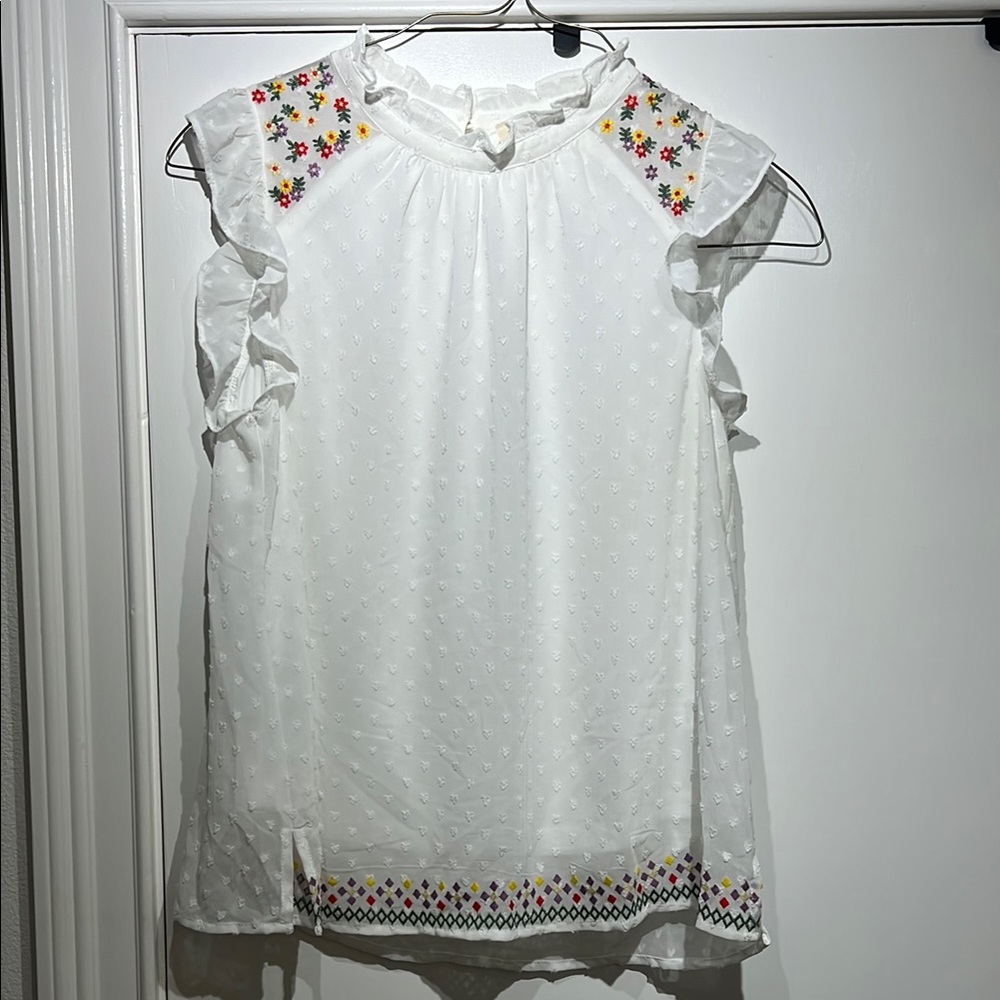 Savanna Jane White and Orange Flutter Sleeve Blouse